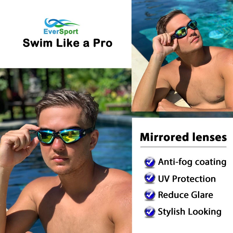 EverSport Swim Goggles, Pack of 2 Swimming Goggles, Swim Glasses No Leaking Anti Fog UV Protection for Adult Men Women Youth Kids Child, Watertight (Black with Aqua Lens&Black with Orange Lens) - Image 4